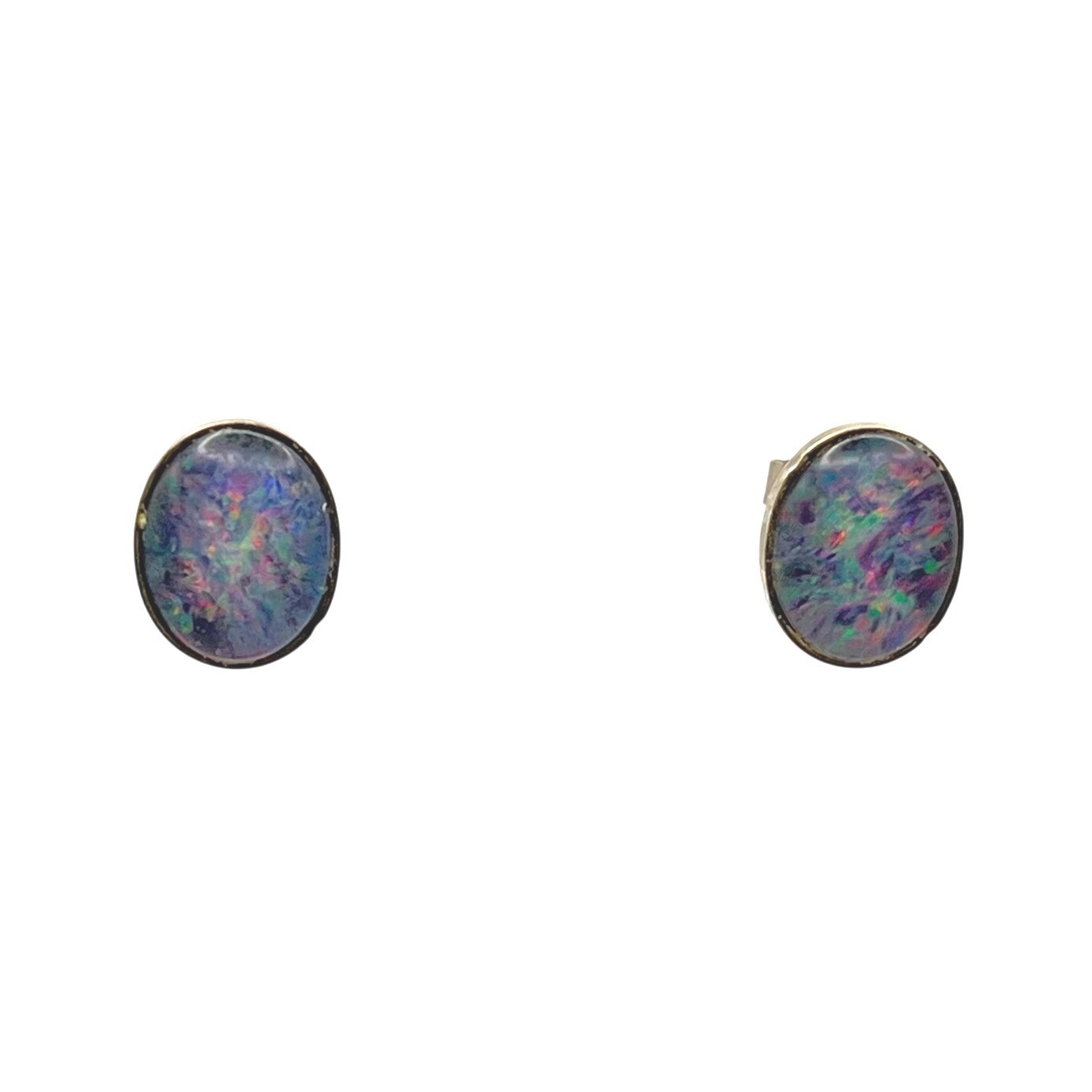 Vintage 9ct Yellow Gold Black Opal Stud Earrings Oval Cut 1.5g 9k Gold